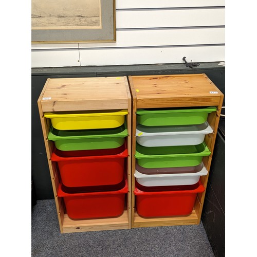 854 - 2 Ikea wooden framed units with plastic drawers, each 44 x 30 x 90cms approx