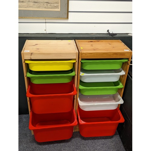 854 - 2 Ikea wooden framed units with plastic drawers, each 44 x 30 x 90cms approx