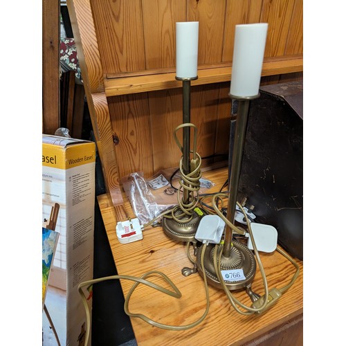 766 - Three Laura Ashley table lamps, 2 x brass and 1 other