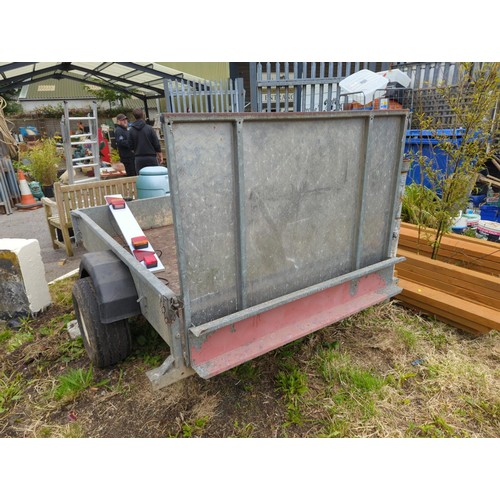 263 - Galvanised single axle trailer with rear drop down loading  ramp 130 x 200cm + trailer board