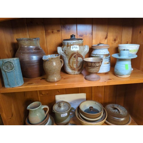 794 - 3 shelves of studio pottery