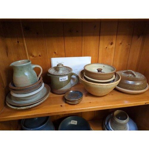 794 - 3 shelves of studio pottery