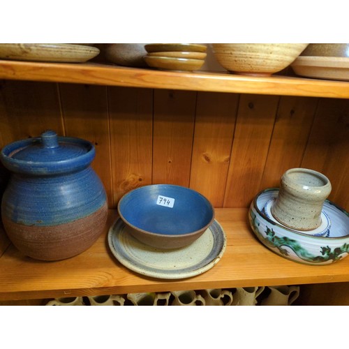 794 - 3 shelves of studio pottery