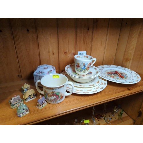 803 - Royal Doulton Bunnikins breakfast set, clock & money box plus a small collection of miniature co... 