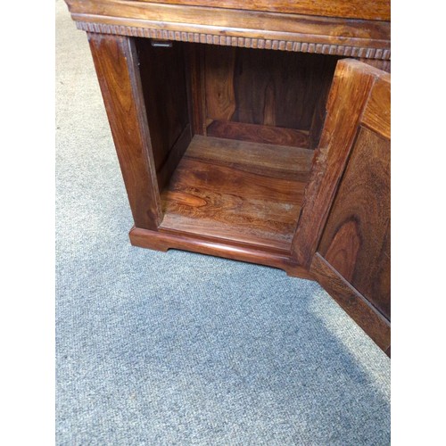 877 - Low hardwood cupboard, 50 x 50 x ht 55.5 cms