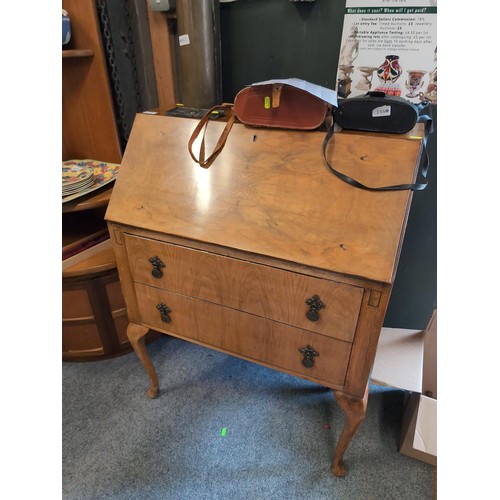 868 - 2 drawer bureau with compartmentalised interior, 76 x 41.4 x ht 99cms