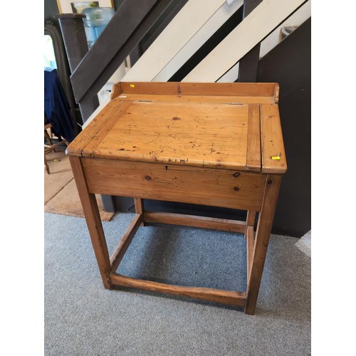 870 - Teacher's pitch pine desk 83 x 60 x ht 99.5cms