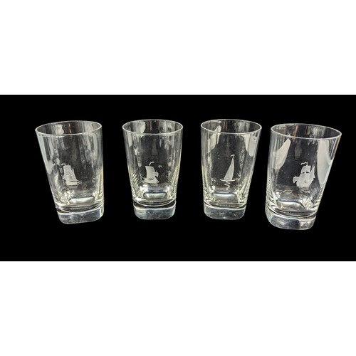 233 - Set of 8 Orrefors highball glasses, each etched with various nautical motifs, etched pattern number ... 