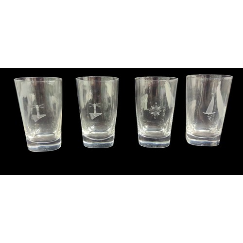 233 - Set of 8 Orrefors highball glasses, each etched with various nautical motifs, etched pattern number ... 