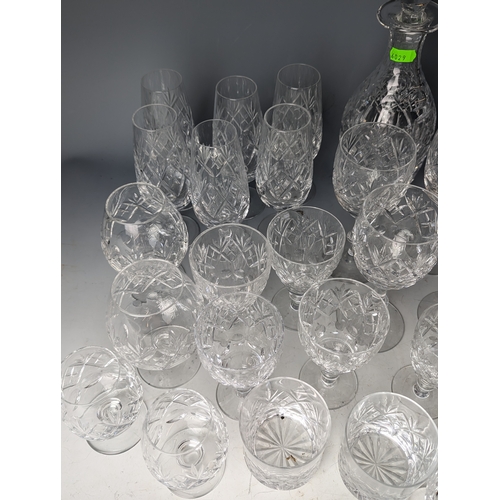 234 - Cut Glassware on shelf including decanters, tumblers ect