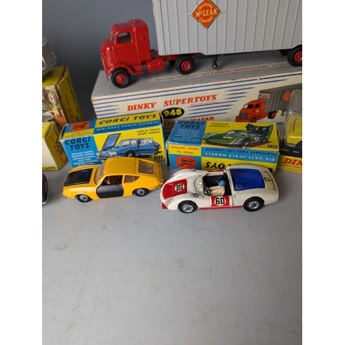 604 - Dinky and Corgi toys Porsche Carrera, Lotus- Climax, Lancia Fulvia, Ford Capri etc.