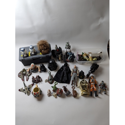 630 - Star Wars figures and other star wars items including Darth Vader, R2-D2, Darth Maul, Yoda, plush Ch... 