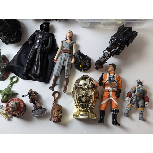 630 - Star Wars figures and other star wars items including Darth Vader, R2-D2, Darth Maul, Yoda, plush Ch... 