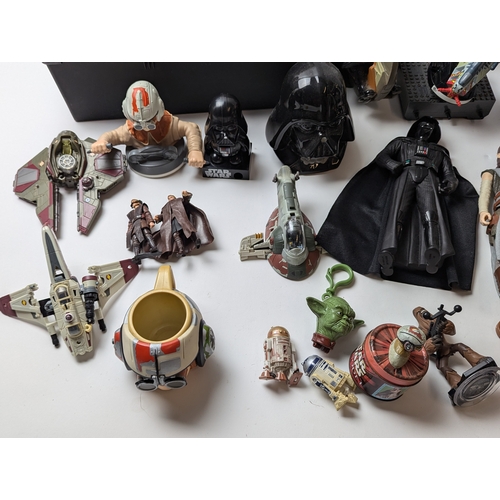 630 - Star Wars figures and other star wars items including Darth Vader, R2-D2, Darth Maul, Yoda, plush Ch... 