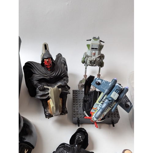 630 - Star Wars figures and other star wars items including Darth Vader, R2-D2, Darth Maul, Yoda, plush Ch... 