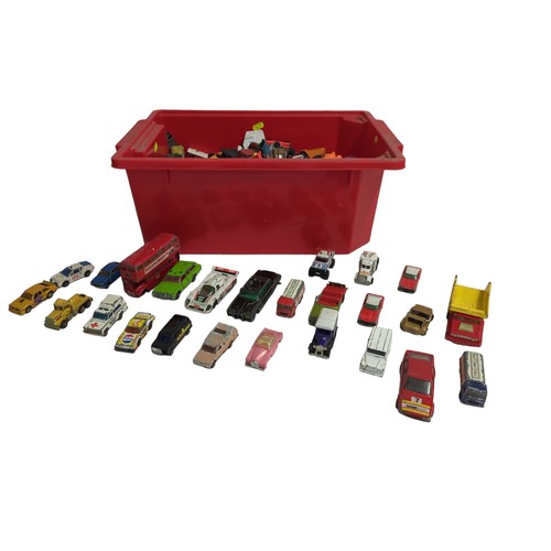 636 - Large red tub full of diecast vehicles mostly Matchbox