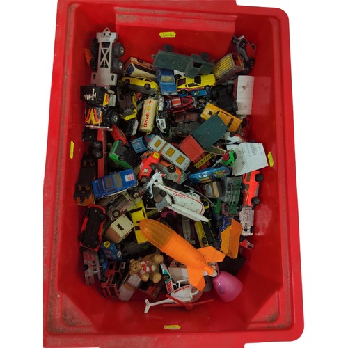 636 - Large red tub full of diecast vehicles mostly Matchbox