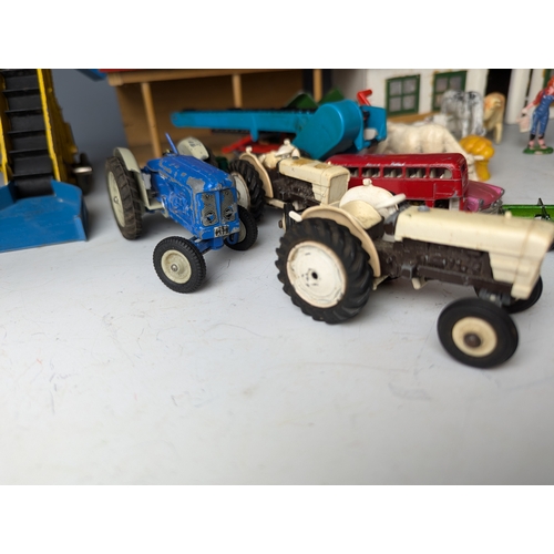 642 - Britains farm yard with animals buildings trees stables land rover l.w.b and other items. Including ... 