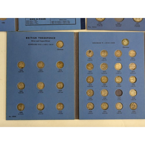 151 - Five Great Britain coin folders, some duplicates, including threepence, sixpence and shillings, gros... 