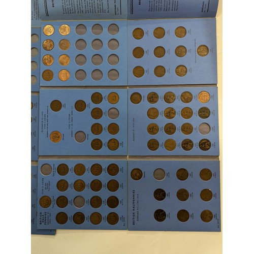 152 - Seven coin folders, post 1947, mostly part filled, including threepence, half pennies, pennies and s... 