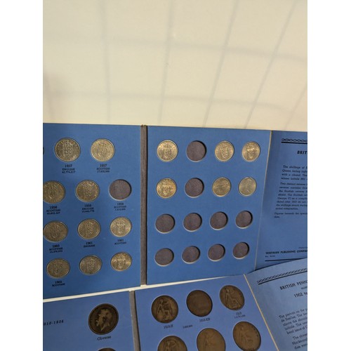 152 - Seven coin folders, post 1947, mostly part filled, including threepence, half pennies, pennies and s... 