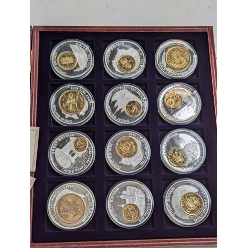 158 - Collection of fifteen 'Predecimalisation Coins' in wooden case, ltd ed., with certificates, gross we... 