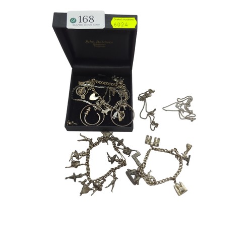 168 - 27.6 grams of silver jewellery including a baby's charm bracelet, neck chain. bracelet, pair of hoop... 