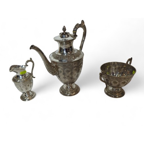 344 - Walker & Hall silver plated three piece coffee set