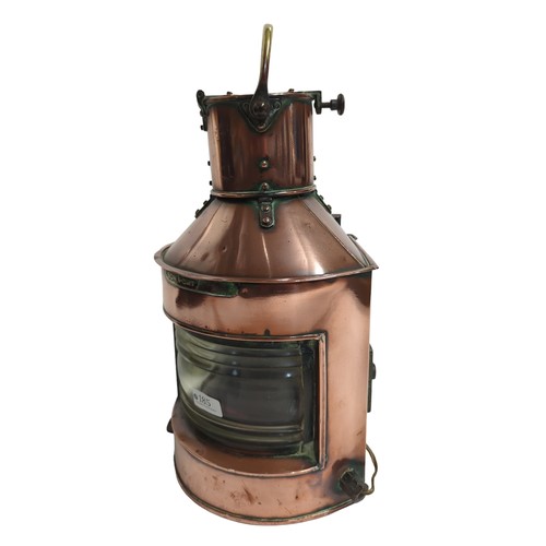 185 - Copper and brass mounted ships lantern by Alderson & Gyde Ltd Birmingham, circa 1943, labelled B... 