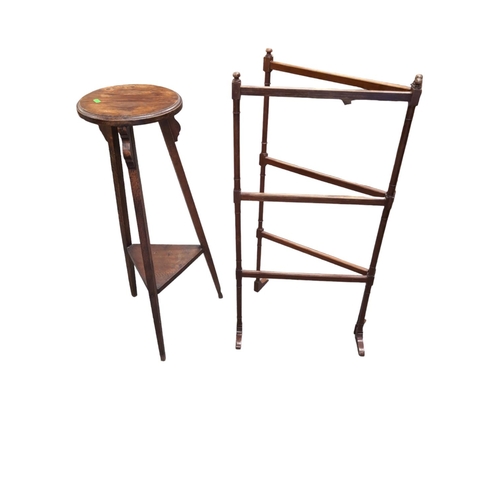 456 - Oak jardinière stand together with vintage clothes airer