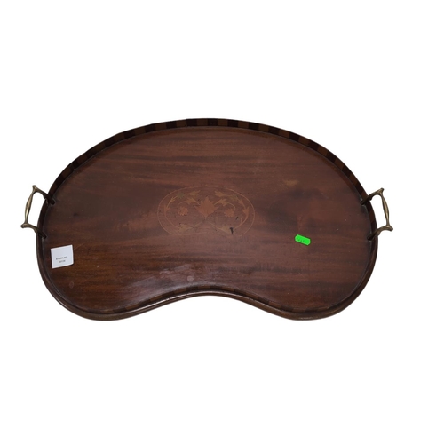 462 - Edwardian mahogany kidney shaped serving tray. W59cm