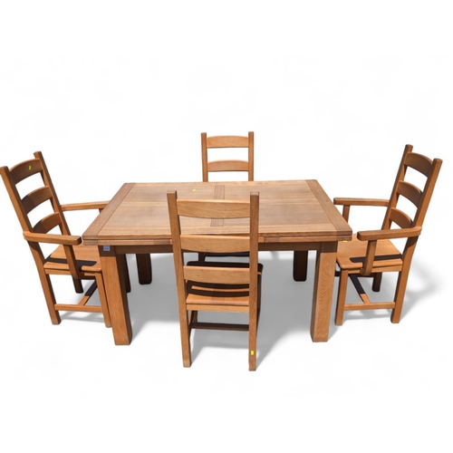 480 - Modern Oak Extending table 90 x 142 x 76cm with 2 pullout leafs,  2 x carvers & 2 x ch... 