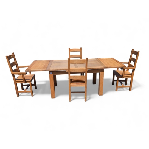 480 - Modern Oak Extending table 90 x 142 x 76cm with 2 pullout leafs,  2 x carvers & 2 x ch... 