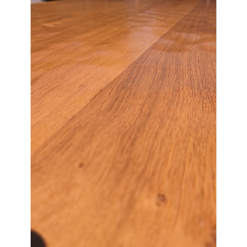 489 - Mouseman 7ft refectory dining table with rectangular adzed top, two octagonal pillar supports raised... 