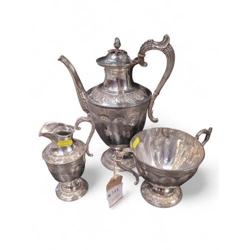 344 - Walker & Hall silver plated three piece coffee set