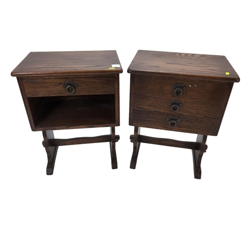 494 - 2 oak low units with drawers. One with single drawer and open lower area, other with 3 drawers. W45c... 