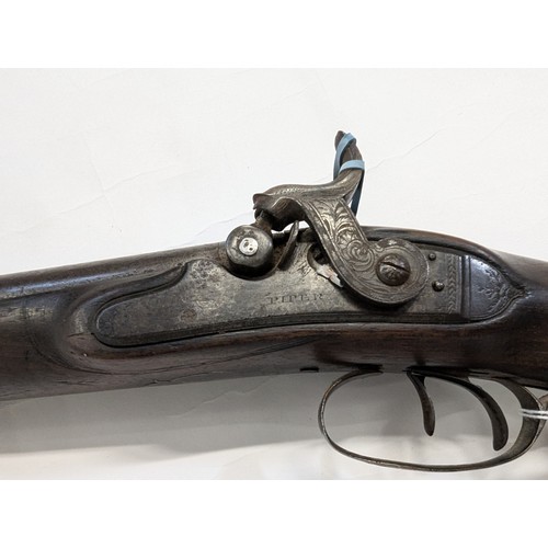 94 - Double barrel French percussion shotgun, engraved 'Piper', length 116cm