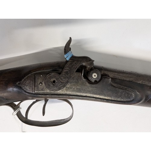 94 - Double barrel French percussion shotgun, engraved 'Piper', length 116cm