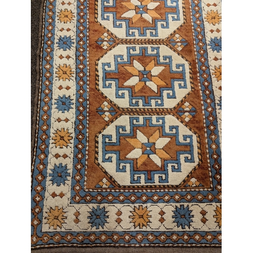 284 - Geometric pattern Runner rug, hand knotted 325cm by 104cm approx