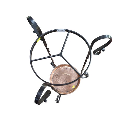 56 - Wrought iron umbrella/stick stand with copper base. H69cm, Diameter at base 35cm.