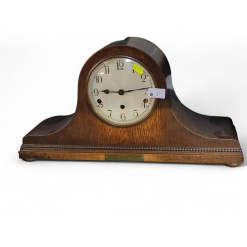 7 - Admiral's Hat mantle clock. Missing pendulum and key. Presentation plaque. W53.5cm, D16.5cm, H28cm.