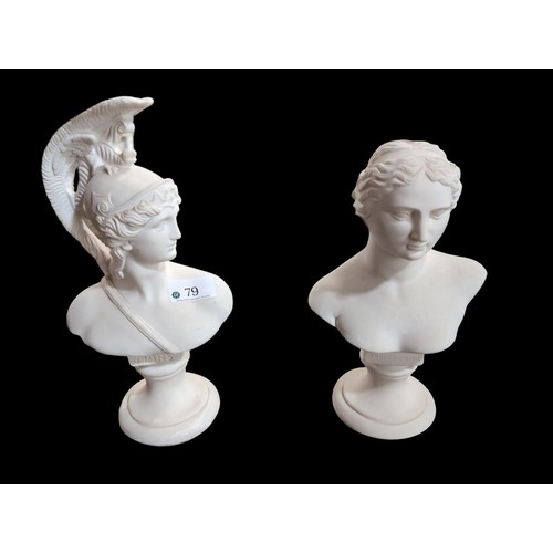79 - 2 porcelain busts of Venus and Mars. Tallest H27cm.