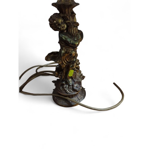 86A - Pair of metal cherub lamps with shades, tallest 53cm