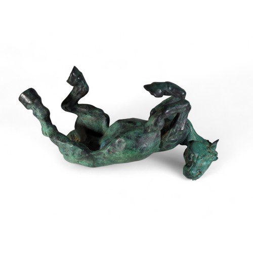 12 - Keza Rudge (British), rolling horse sculpture in bronze. W34cm, D17cm, H15cm.