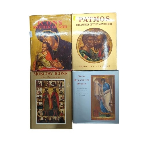 23 - 4 large hardback books of religious art and icons. Treasures of the Monastery - PatmosMoscow Ic... 