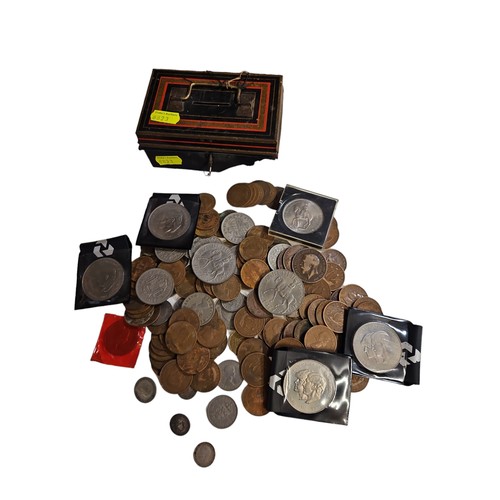 143A - British pre decimal coins mostly copper but inc. crowns, silver 3d bits etc.