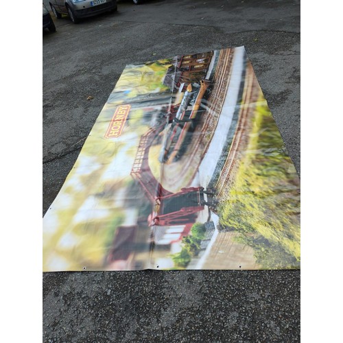 111 - 2 large Hornby weatherproof banners with eyelets. L250cm, W200cm.