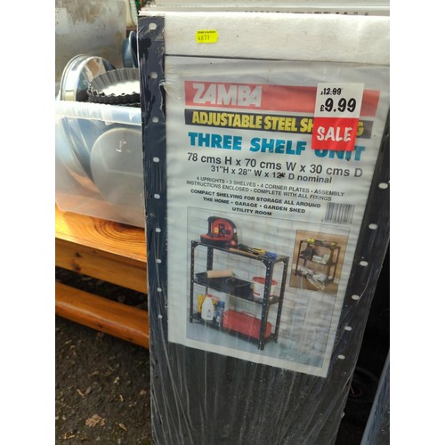 115 - 2 Zamba adjustable, steel, 3-shelf units. H78cm, W70cm, D30cm. Unopened/new.