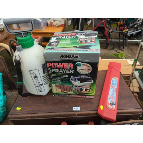 155 - Ronseal Powersprayer, appears unused, in box plus a 5litre spray bottle with attachments & strap... 