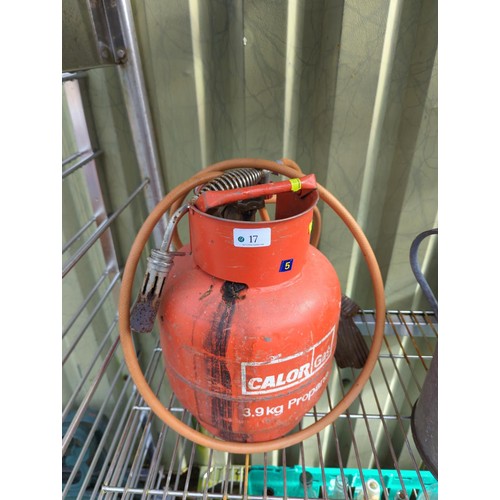 17 - Calor Gas 3.9kg propane gas bottle + small weed burner attached. 